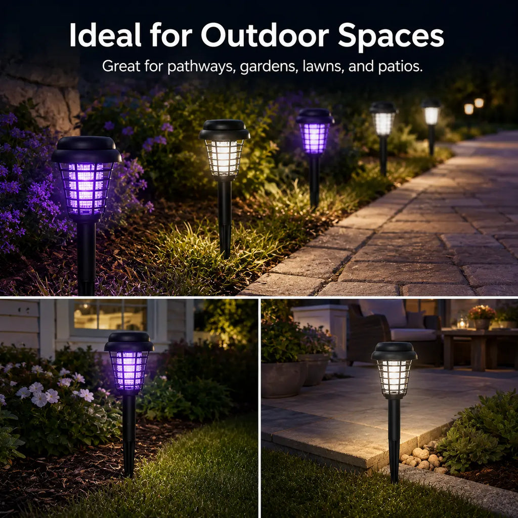 Solar Mosquito Zapper Light – Outdoor Garden Stake Lamp, UV Insect Killer, Solar Powered, Dual Mode (Mosquito Control + Pathway Lighting), Weather Resistant, Easy Setup, Small & Large round + Square Options